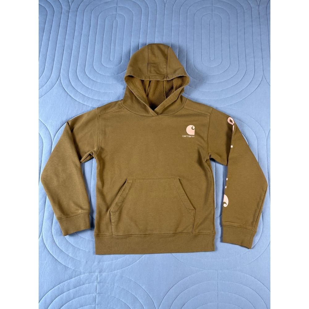 Carhartt Hoodie Youth XS (7) Pullover Hooded Sweatshirt Brown Spell Out TS9983-G